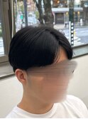 フェザーパーマ/グレーブルーカラー／刈り上げショートパンク