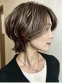 白髪ぼかし脱白髪染めショートウルフ40代50代60代