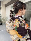 成人式ヘアセット　紐アレンジ　金箔ヘア