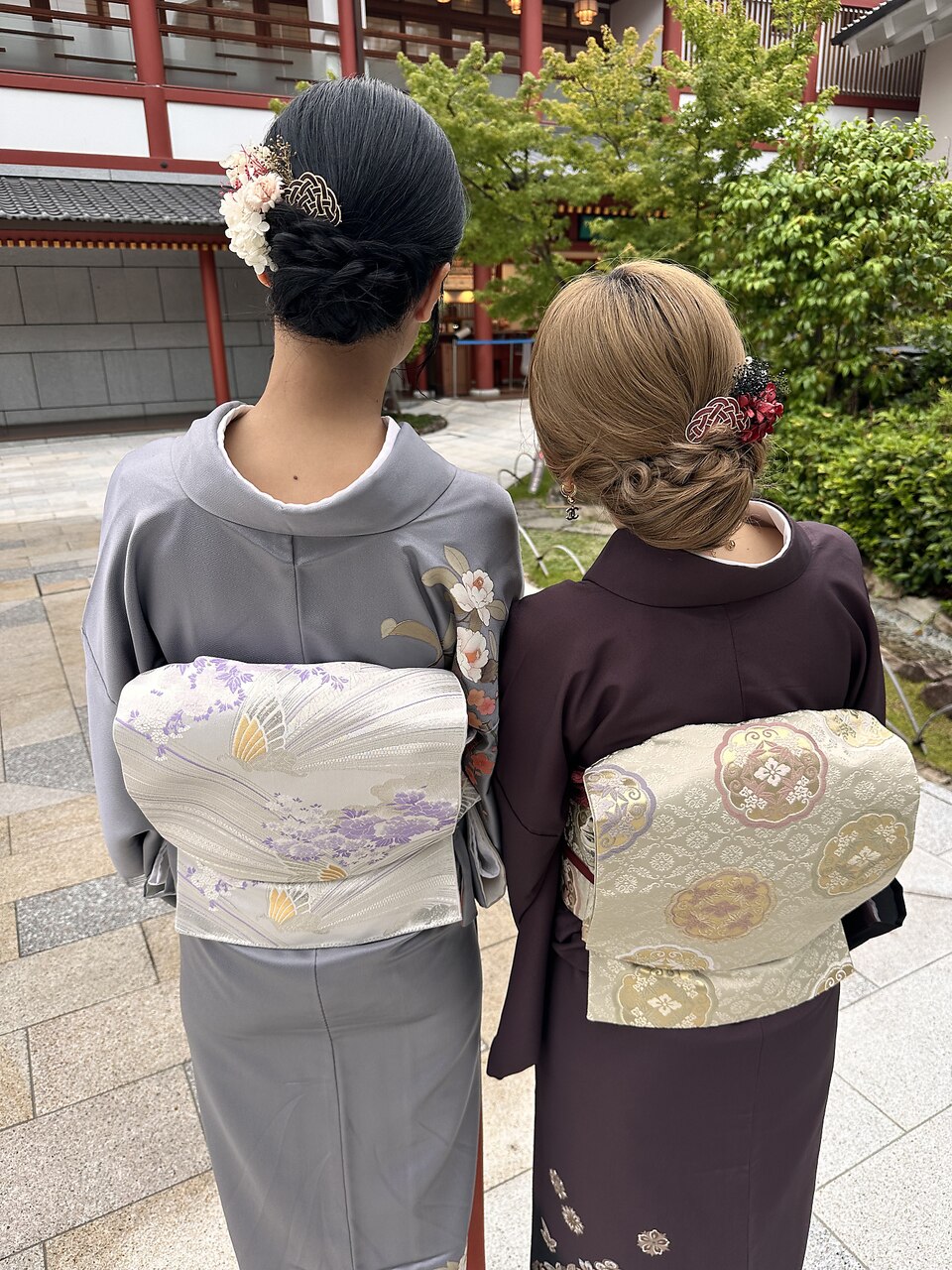 訪問着レンタル（化繊など）☆着付け無料+簡単ヘアセット髪飾り付き