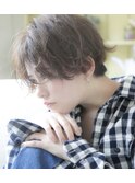 【津賀　涼】ショートグレージュカラーボブウルフココアベージュ