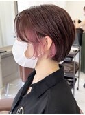20代30代大人可愛い透明感ピンクイヤリングカラー大人ボブ