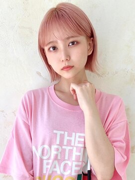 アエレ アヴェダ ゆめが丘ソラトス店(aere AVEDA) 耳掛けショート×うる艶ピンクベージュ/ハイトーン[ゆめが丘]