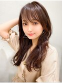 20代30代ぱっつん前髪で結んでかわいいフェイスレイヤー