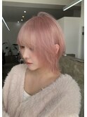ピンクカラー10代20代ハイトーンウルフカット中性ウルフ