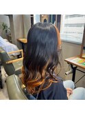 大人美人透明感カラーインナーカラーオレンジ