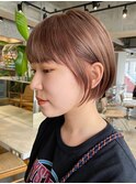 ブリーチなしダブルカラーピンクベージュミディアムボブ30代