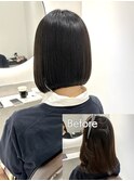 前下がりボブ 髪質改善ストレート 黒髪ボブ ミニボブ 縮毛矯正
