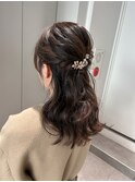 ハーフアップ/お呼ばれヘアセット/お客様スタイル/ミディアム