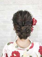 【☆】浴衣編みこみヘアアレンジ・ヘアセット 着物ヘア