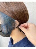 ピアスカラー/ネイビー/耳かけショート/ケアブリーチ/10代20代