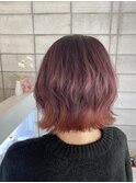 ワインレッド×ピーチピンク　ボブレイヤー