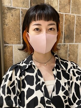 ピークアブー アヴェダ アトレ恵比寿(PEEK-A-BOO AVEDA) インナーカラー オレンジカラー 外はねボブ 厚めバング
