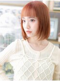 ぱっつん前髪ミルクティーピンク小顔ミニボブa戸頭10代20代30代