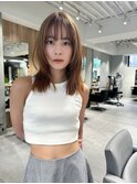 レイヤーカット ウェットヘア オリーブベージュ 大人ヘア 原宿