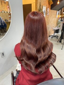 チャプター 問屋町(chapter) 髪質改善ワインレッドブラウンレイヤーカット韓国ヘア