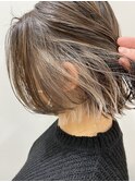 大人ガーリーダークアッシュミディアムレイヤーカットブリーチ