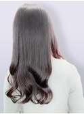 大人可愛い髪質改善カラーピンクベージュ毛先パーマ透明感