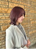 切りっぱなしボブにレイヤー×ピンクパープル