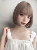くびれボブ前髪ありゆるめパーマ外ハネボブシースルーぱっつん☆