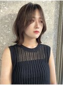 ダブルカラーナチュラルボブ長めボブ前髪ありレイヤーボブ30代