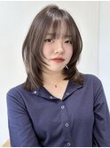 伸ばしかけミディアムレイヤー透明感グレージュ10代20代30代
