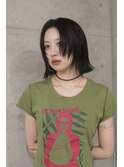 切りっぱなしボブと顔まわりレイヤーでモードでストリートな暗髪
