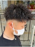 アップバング短髪ツイストスパイラルブリーチパーマツイスパ