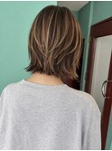 韓国風　レイヤーボブ　くびれボブ　ハイライト