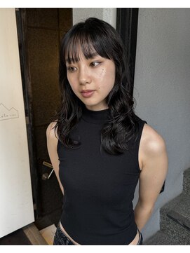 テント(tent.) 黒髪ロングニュアンスパーマドライウェーブ前髪カットレイヤー