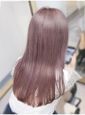 ピンクベージュピンクミルクティーブリーチありダブルカラー