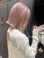 ラベル 渋谷(LAVEL) ピンクベージュ切りっぱなしボブハイトーンケアブリーチ渋谷