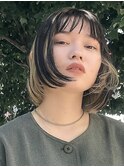 抜け感ヘア/透けバング/ハイトーンインナーカラー/ロングボブ