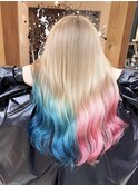 ハーレイクイン/ブロンドカラー/ヘアカラーブルー/ピンクカラー
