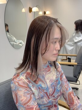 スタン 渋谷(Stam) 顔まわりインナー×ダークブラウンミディ/渋谷ハイトーン