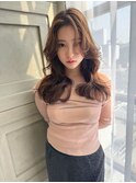 韓国風くびれレイヤーカット×グレージュ×透明感ブラウン川又