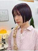 リップラインフレンチボブ×ワインレッドカラー
