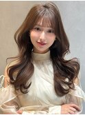 グレージュブラウン/ミディアムレイヤー/韓国巻き/顔周りカット