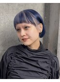 ルーツカラー/ホワイトカラー/ミニボブ/ネイビーブルー/個性派