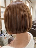 ぱつっとボブ×オレンジベージュ
