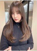 安積顔周りレイヤーカット韓国ワンホンヘアベージュカラー30代