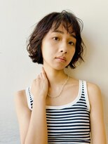 デジタルパーマ ブルーブラック イメチェン 伸ばしかけヘア