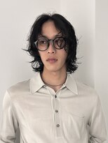 =メンズボブ/フェザーパーマ／MEN’S HAIR/ブルーブラック