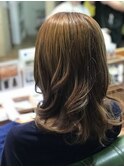 ウェーブパーマ　オリーブカラー　セミウェットウェーブ
