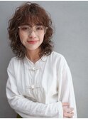 くるくるパーマ/ミディアム/かきあげ/ベージュ/髪質改善/30代