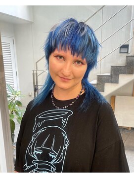 レコ 渋谷(LECO) マレットシャギーウルフレイヤーローライトブルーデザインカラー