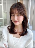 美髪ミディアムストレート/寒色系カラー/極細ハイライト