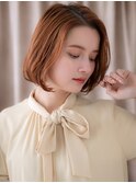 アプリコットオレンジ艶感ストレートかきあげボブY上尾10代20代
