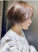 大人可愛い小顔似合わせカットブリーチなしショコラアッシュボブ