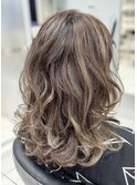 30代40代50代60代ピーチベージュ　ブリーチオン白髪ぼかし